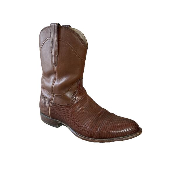 TECOVAS Men’s Nash Lizard Boot Sz 11 D 1007 Exotic Roper Bourban Tegu Brown - Picture 1 of 12